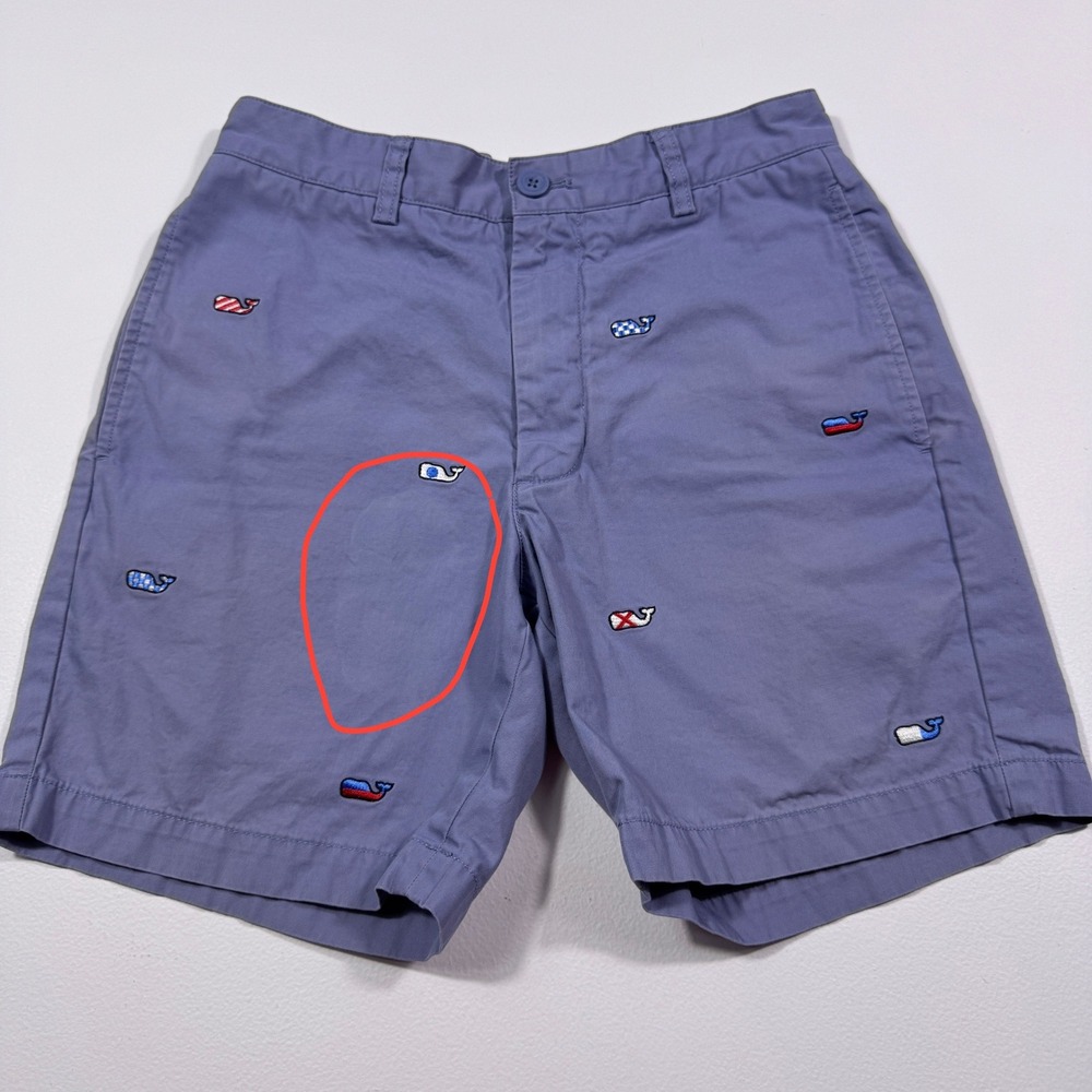 Vineyard Vines Mens Club Shorts Blue Whale Embroidered‎ Cotton Size 28
